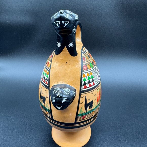 Peruvian handmade and hand-painted red clay pitcher / jug Eclectic Decor Pottery - Picture 5 of 8